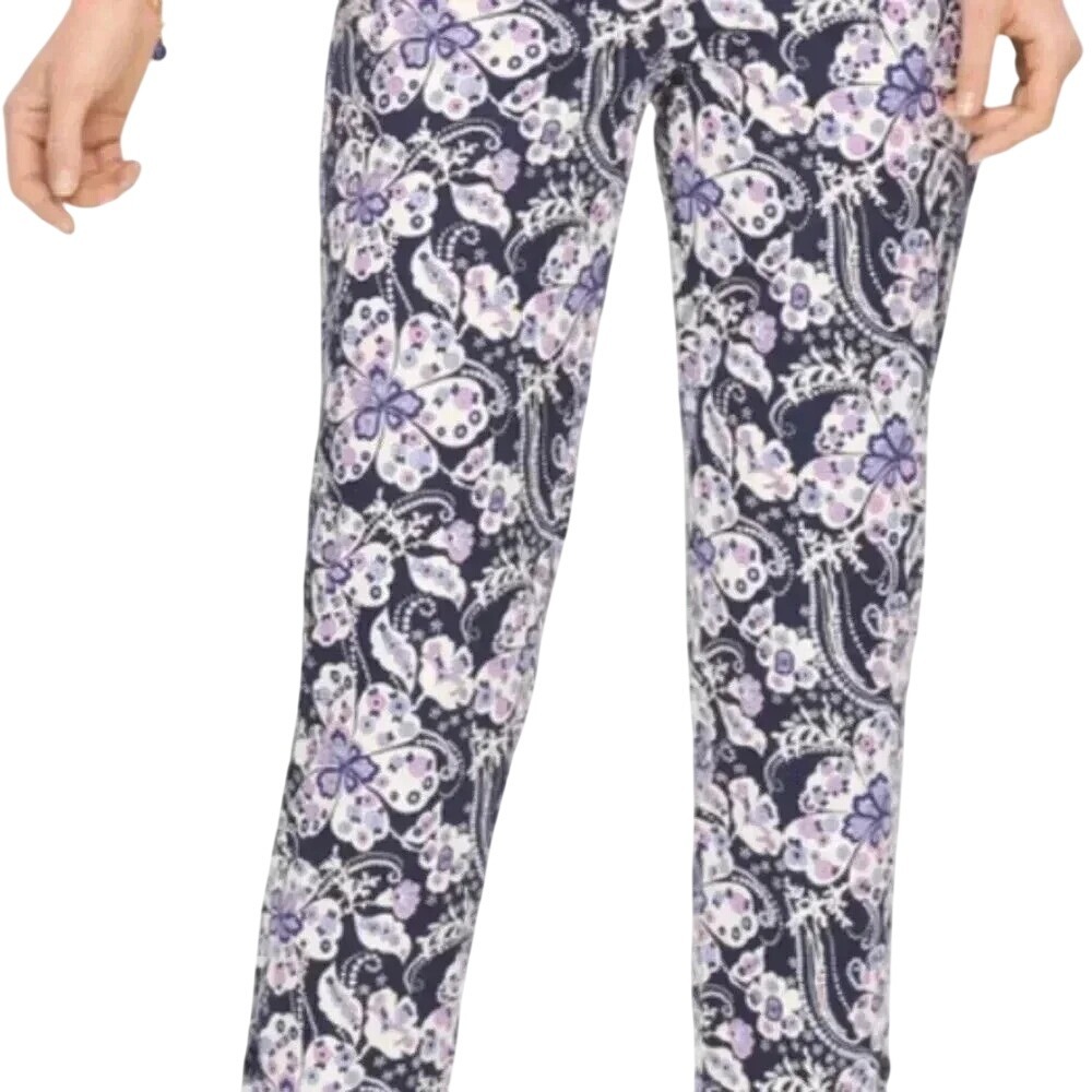 Talbots Floral Print Capris Pants Ladies Pull On Casual Comfy Elegant Size 14P
